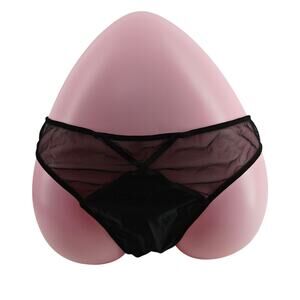 Victoria Secret Satin Black Mesh Thong Womens Large